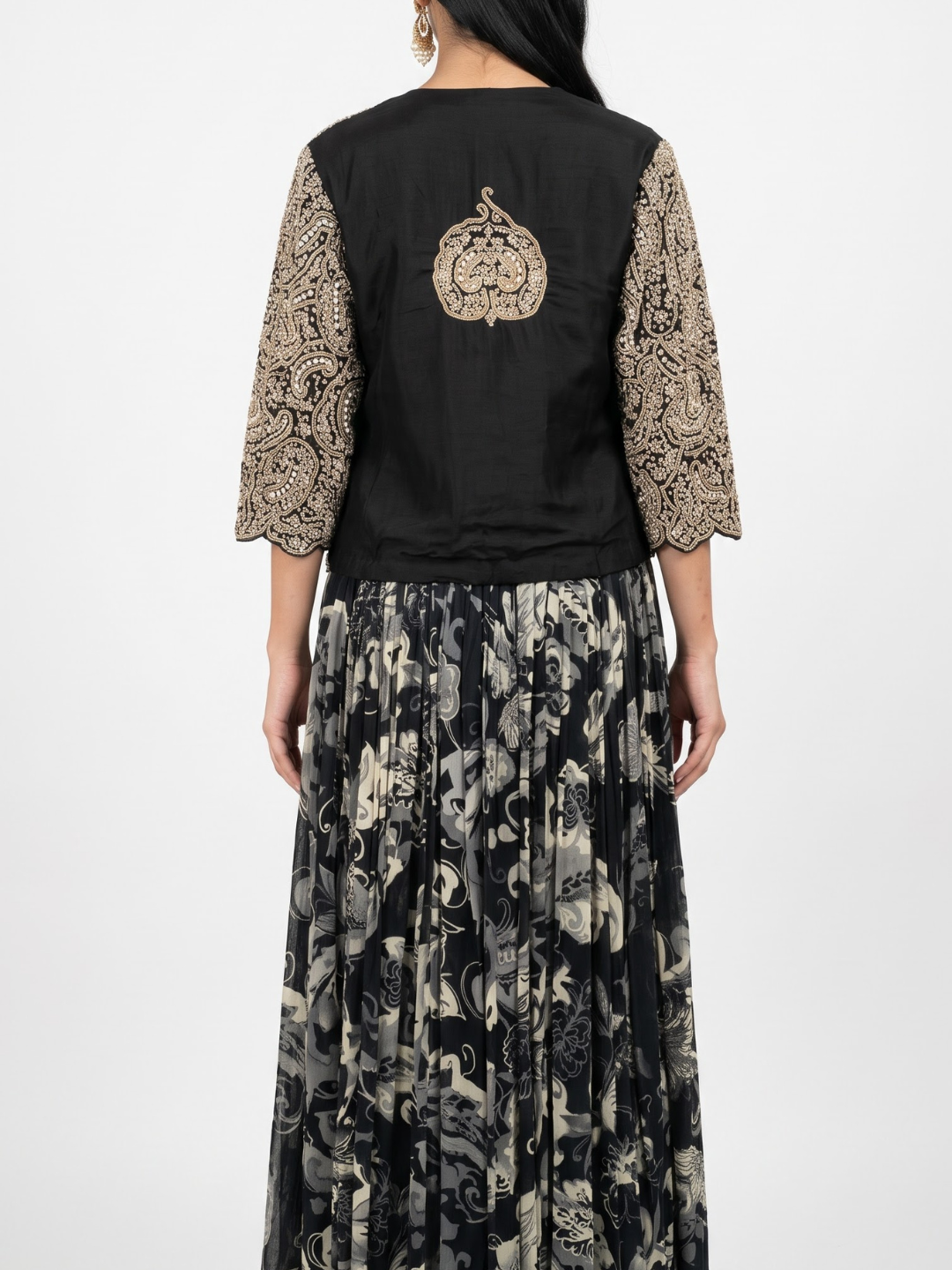 Black Georgette Indo Western with Cutdana, Pearl and Dabka Embroidery 6